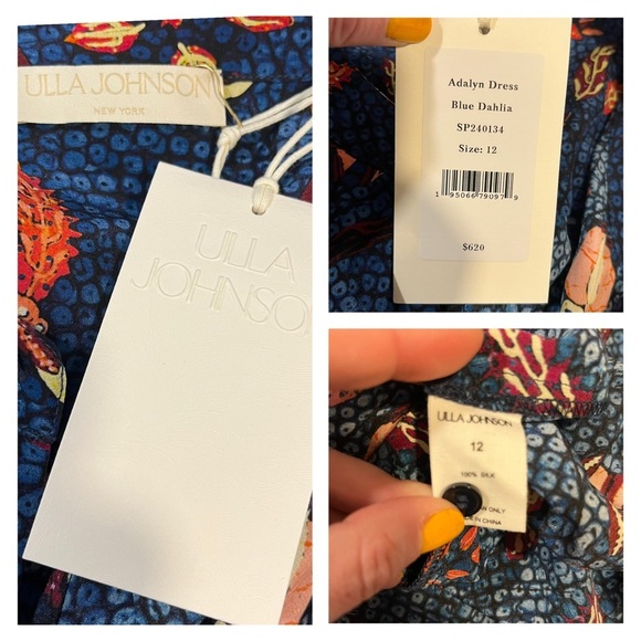 ULLA JOHNSON Adalyn Dress Blue Floral Silk Mini Size 12 Botanical Print NWT - Picture 14 of 15